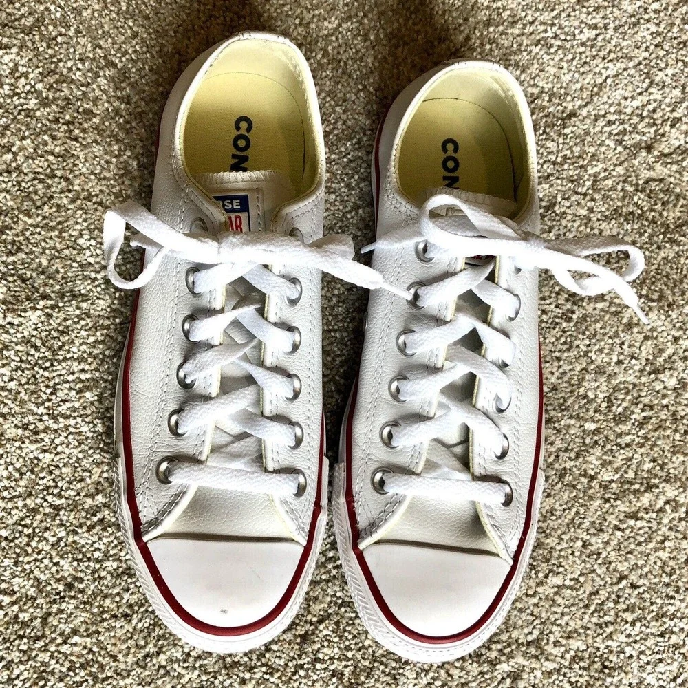 Converse Chuck Taylor 6.5 Leather White All Star Low Top Lace Up - Picture 2 of 10